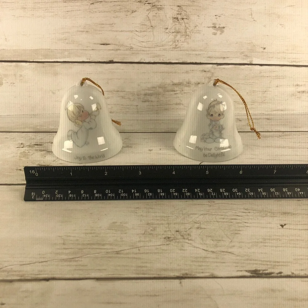 Precious Moments 1985 Christmas Bell Ornaments Set of 2 Enesco Joy To The World